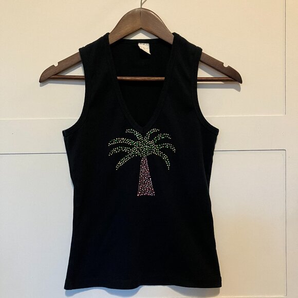 Tee for Tu Tops - Tee‎ for Tu Tank Top Size Small Palm Tree Rhinestones Tropical Resort Wear Y2K